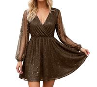 Vestidos de carnaval Elegante vestido casual con mangas de malla y patrón de motas doradas. El vestido de fiesta de longitud media fluido es perfecto para el uso diario y ofrece un ajuste cómodo, así