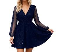 Vestidos de carnaval Elegante vestido casual con mangas de malla y patrón de motas doradas. El vestido de fiesta de longitud media fluido es perfecto para el uso diario y ofrece un ajuste cómodo, así