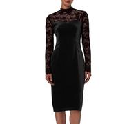 Vestidos de cóctel de terciopelo para mujer, con encaje de malla, cuello alto falso, manga larga, vestido ajustado de terciopelo, casual, delgado, elástico, hasta la rodilla, vestido de graduación