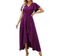 Vestidos de cóctel para mujer, de manga corta, para otoño, para invitada de | Vestido de fiesta bohemio con cuello en V, dobladillo asimétrico, sexy, elegante, vestido de noche, acampanado, para mujer