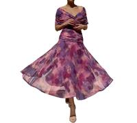 Vestidos de cóctel para mujer, elegante vestido de malla para bodas, eventos nocturnos, vestidos de fiesta de Navidad, vestidos de fiesta de Navidad, cuello en V, vestido midi bohemio fluido, Morado