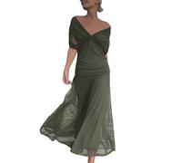 Vestidos de cóctel para mujer, elegante vestido de malla para bodas, eventos nocturnos, vestidos de fiesta de Navidad, vestidos de fiesta de Navidad, cuello en V, vestido midi bohemio fluido, verde