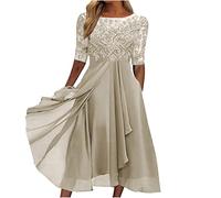 Vestidos de cóctel para mujer, elegante vestido floral de encaje con malla, manga media con vuelo, línea A, midi, con falda corta interior, vestido de fiesta de gasa con volantes y abertura frontal