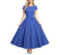 Vestidos de cóctel para mujer, lunares de manga corta, cuello redondo, elegante, Audrey Hepburn, vestido de verano con plisado, vestido de los años 50, vestido de línea A, vestido midi para fiesta
