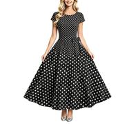 Vestidos de cóctel para mujer, lunares de manga corta, cuello redondo, elegante, Audrey Hepburn, vestido de verano con plisado, vestido de los años 50, vestido de línea A, vestido midi para fiesta