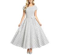 Vestidos de cóctel para mujer, lunares de manga corta, cuello redondo, elegante, Audrey Hepburn, vestido de verano con plisado, vestido de los años 50, vestido de línea A, vestido midi para fiesta