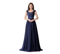 Vestidos de dama de honor de gasa con encaje y cuentas, for boda, corte en A, sin mangas, espalda hueca, largos, formales, for fiesta de noche y graduación(Deep Blue,8)