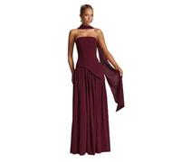 Vestidos de Dama de Honor de satén con un Solo Hombro for Mujer, Vestido Formal Plisado con Abertura, Vestidos de Fiesta Largos (2025)(Burgundy,L)