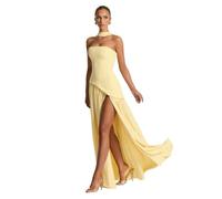 Vestidos de Dama de Honor de satén con un Solo Hombro for Mujer, Vestido Formal Plisado con Abertura, Vestidos de Fiesta Largos (2025)(Yellow,L)