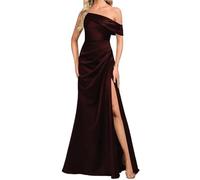 Vestidos de dama de honor de satén para mujer para boda con abertura, vestidos de ceremonia de sirena, vestidos de cóctel, talla grande, granate, 50 Grande