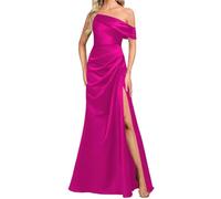 Vestidos de dama de honor de satén para mujer para boda con abertura, vestidos de ceremonia de sirena, vestidos de cóctel, talla grande, fucsia, 38