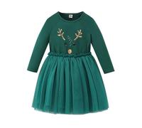 Vestidos de de cumpleaños de Princesa con Estampado de Manga Larga de Navidad para niñas pequeñas Ropa de otoño de Invierno Conjuntos Niña Negra Larga Vuelo