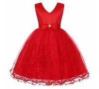 Vestidos de desfile de bodas Falda de princesa bordada Vestido de rendimiento de encaje de encaje Vestido de de Navidad Vestido de dama de honor de encaje de niñas de flores largo (Red, 5-6 Years)