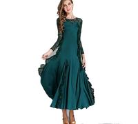 Vestidos De Encaje para Baile De Salón Falda De Competición De Vals Moderno para Mujer Trajes De Manga Larga para Baile De Tango Vestido De Práctica Latino Hueco,Dark Green,M