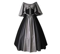 Vestidos De Estilo Maxi Vintage Medieval para Mujer, Manga Acampanada Corta Vestido Celta De Empalme para Cosplay, Renacentismo, Princesa GóTica, Baile De Graduación, Navidad Carnaval(C Negro,XL)
