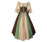 Vestidos De Estilo Maxi Vintage Medieval para Mujer, Manga Acampanada Corta Vestido Celta De Empalme para Cosplay, Renacentismo, Princesa GóTica, Baile De Graduación, Navidad Carnaval(C Caqui,M)