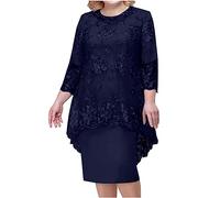 Vestidos de fiesta de cóctel para mujer, talla grande, manga 3/4, vestido en capas con bordado de encaje, vestido midi para invitada de boda de verano, vestido midi My Orders 2025 Trending, azul