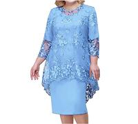 Vestidos de fiesta de cóctel para mujer, talla grande, manga 3/4, vestido en capas con bordado de encaje, vestido midi para invitada de boda de verano, vestido midi My Orders 2025 Trending, azul claro