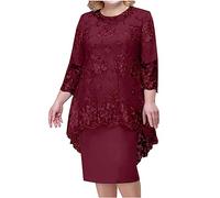 Vestidos de fiesta de cóctel para mujer, talla grande, manga 3/4, vestido en capas con bordado de encaje, vestido midi para invitada de boda de verano, vestido midi My Orders 2025 Trending, Vino, 5XL