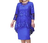 Vestidos de fiesta de cóctel para mujer, talla grande, manga 3/4, vestido en capas con bordado de encaje, vestido midi para invitada de boda de verano, vestido midi My Orders 2025 Trending, azul, 6XL