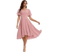 Vestidos de fiesta de gasa con cuello en V, fruncido, corto, para dama de honor, acampanado, con mangas con vuelo, vestidos de fiesta, Blush Pink, 5XL Grande