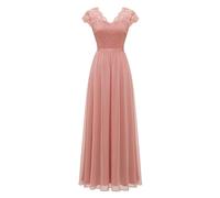 Vestidos de Fiesta de Noche Mujer Vestido de Noche Formal Largo de Gasa con Escote en V Doble y Borde de Encaje, Elegante, Ajustado, Maxi, for Fiesta, graduación y Noche.(Pink,XL)