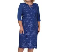 Vestidos De Fiesta De Talla Grande para Mujer De Encaje De Manga Corta Midi Vestidos De CóCtel para Mujer Vestidos De Fiesta De Noche Elegante Azul Oscuro 3XL
