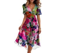 Vestidos De Fiesta Mujer Elegantes Boho Vestidos Verano Mujer 2025 Elegante Manga Corta Coctel Ceremonia Ropa Fiesta Tallas Grandes Playero Dresses for Women(Rosa Fuerte,XXL)
