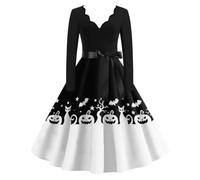 Vestidos De Fiesta Mujer Elegantes Disfraz Halloween Adulta Estampado De Halloween Gotico Disfraz Vampiresa Mujer Vampiresa Fiestas Y Cosplay Vestidos Vintage Manga Larga Dresses for Women M