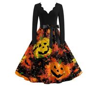 Vestidos De Fiesta Mujer Elegantes Disfraz Halloween Adulta Estampado De Halloween Gotico Vestido Fiesta Mujer Demonio Fiestas Y Cosplay Vestidos Moda Manga Larga Dresses for Women S