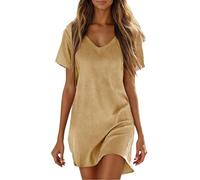 Vestidos De Fiesta Mujer Elegantes Elegante, Vestidos Elegantes Mujer Medieval, Informal Verano Manga Corta con Bolsillo Color Liso Estilo TúNica CóModa Y Relajada Summer Dresses For Women