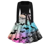 Vestidos De Fiesta Mujer Elegantes Manga Larga Coctel Otoño Disfraz Halloween Adulto Mujer Ghostface Estampado Miedo Vestidos Fiesta Moderno Traje Halloween Fantasma 2#Azul Cielo S 2025