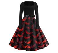 Vestidos De Fiesta Mujer Elegantes Manga Larga Gotico Invierno Disfraz Halloween Adulto Mujer Esqueleto Patchwork Terror Vestidos Fiesta Clásico Traje Halloween Fantasma 2#Rojo Intenso XL