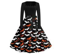 Vestidos De Fiesta Mujer Elegantes Manga Larga Terror Invierno Disfraz Halloween Adulto Mujer Araña Estampado Coctel Vestidos Fiesta Popular Traje Halloween Murcielago 2#Blanco XL