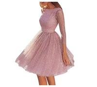 Vestidos de Fiesta Mujer Elegantes Manga Larga Vestido Corto Otoño Invierno Talla Grande Encaje Vestido Nochevieja Cuello Redondo Moda Lentejuelas Vestidos de Noche Boda Invitada Coctel