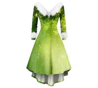 Vestidos De Fiesta Mujer Elegantes Navidad Vestido Talla Grande Manga Larga V-Neck Sexy Fashion Christmas Dresses Verde S