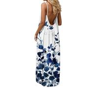 Vestidos De Fiesta Mujer Elegantes, Vestido Graduación Adolescente Dresses For Women Vestido Largo De Verano para Mujer Color Liso Escote En V Sin Mangas Tirantes Finos Corte En A Estilo Playero