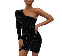 Vestidos De Fiesta Mujer Elegantes Vestido Lentejuelas Vestido De Una Sola Espalda para Mujeres con Mangas Largas Ideal para Ocasiones Especiales Y Celebraciones Elegantes