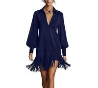 Vestidos De Fiesta Mujer Elegantes - Vestidos Elegantes Mujer Moda Largo Dress Cena Empresa Entallado Manga Larga Sexy Vestido Ajustado Slim Fit Noche Otoño Primavera Ropa Marina M