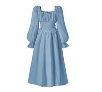 Vestidos De Fiesta Niñas - Vestido De Fiesta Francés con Escote Cuadrado Mangas Abullonadas Y Elegante Corte Acampanado Que Define La Cintura Ideal para Ocasiones Especiales De (Blue 12-13 Years)