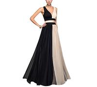 Vestidos de Fiesta para Mujer V Cuello Sin Mangas Sin Respaldo Largo Falda para Ceremonia Coctel Partido Vestido de Noche Negro L