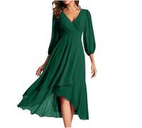 Vestidos de fiesta para mujer, vestidos elegantes con vuelo, manga 3/4, cuello en V cruzado, vestido de talla grande, vestido plisado de gasa midi, vestido de cóctel de boda, verde, XXL