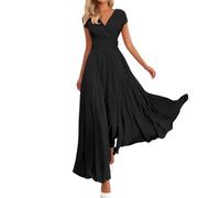 Vestidos De Fiesta, Vestidos De 15 Años Quinceañera Wedding Guest Dress Vestido Midi Manga Corta con Cuello En V Color Liso para Mujer Estilo Acampanado Corte A Ideal para La Playa Elegante Vestido