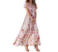 Vestidos De Fiesta, Vestidos De Cocktail Mujer Elegantes Vestido Corto Mujer Vestido Largo Elegante Manga Corta con Cuello En V Y Estampado Floral para Ligero Estilo Bohemio Ideal para El Verano Y La