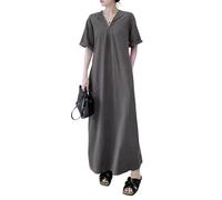 Vestidos De Fiesta Vestir Dress Mujer Niña Vestido Camisero De Manga Corta Para Mujer Con Media Cremallera Con Cuello En V Maxi Vestido Largo Casual Bolsillos Para Vacaciones En La Playa Xxl Verde