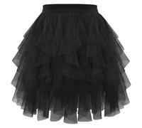 Vestidos de gasa para mujer, falda en capas, con vuelo, dobladillo corto, con volantes, casual, elegante, con volantes, cintura asimétrica, diseño asimétrico y uso diario, Negro, M