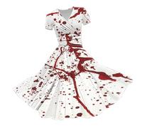Vestidos de Halloween para mujer, de manga corta, con estampado floral, por | Vestidos de fiesta estilo occidental con dobladillo acampanado, cuello redondo, manga casquillo, vestidos góticos para