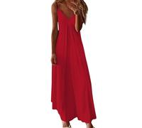 Vestidos de invitada de boda para mujer, casual, talla grande, maxivestido de sol, a la moda, para la playa, con tirantes delgados, rosso, S