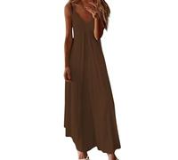 Vestidos de invitada de boda para mujer, casual, talla grande, maxivestido de sol, a la moda, para la playa, con tirantes delgados, café, XL