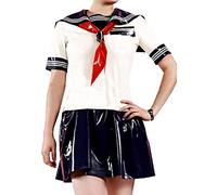 Vestidos De Látex Traje De Marinero De Látex Uniforme Con Falda Pantalones Cortos 2 Piezas Clubwear De Goma Fetiche Con Bufanda Roja,Otros,L